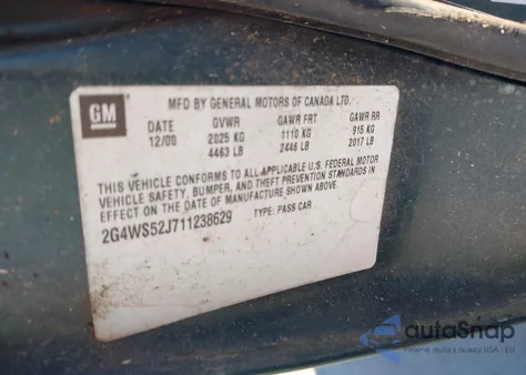 2001 Buick Century Custom из США, поврежденный, VIN 2G4WS52J711238629